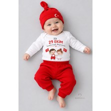 Babyden's Ilk 29 Ekim Cumhuriyet Bayramım Baskılı 3'lü Bebek Takımı 100 Pamuk Uzun Kollu Çıtçıtlı Body Pantolon Bere Seti