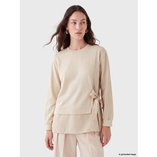 LC Waikiki Lcw Modest Bej Çizgili Soft Touch Kadın Sweatshirt Tunik