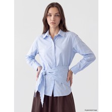 LC Waikiki Lcw Modest Mavi Şal Detaylı Kadın Gömlek Tunik