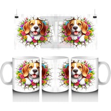 Luluyen Çiçek Taçlı Neşeli Beagle Çifti Baskılı Kahve Kupası Renkli