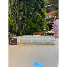 Ars Paşabahçe Elysia Yaldızlı Kare Kase Metal Gold Standlı 3'lü Çerezlik,şekerlik,sunumluk,tabak