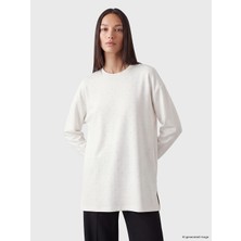LC Waikiki Lcw Everyday Beyaz Taşlı Soft Touch Oversize Kadın Sweatshirt Tunik