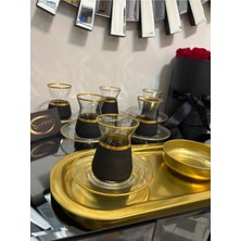 Paşabahçe 6 Kişilik 12 Parça Yaldızlı Black Çay Takımı, Irem Çay Seti, 6 Adet Irem Çay Bardağı ve 6 Adet Çay Tabağı