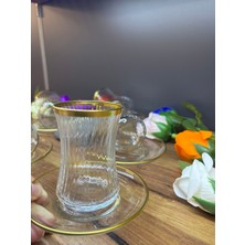 Ars Collection Lav Yaldızlı Gold Cam Çay Seti Takımı 6 Adet Çay Bardağı ve 6 Adet Çay Tabağı, Hediyelik