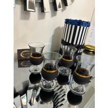 Paşabahçe Gala 4'lü Kahve Yanı Su Bardağı, Çay Bardağı, Yaldızlı Black 4'lü Ayaklı Bardak