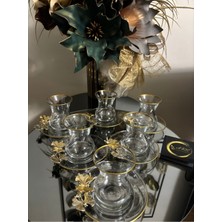Ars Collection Paşabahçe Gold Yaldızlı Kelebek Detaylı 6 Kişilik 12 Parça  Çay Seti, Çay Takımı, Çay Bardağı ve Alt
