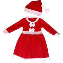 Kız Çocuk Fiyonklu Pileli Noel Elbise Noel Baba Kıyafeti Kostümü