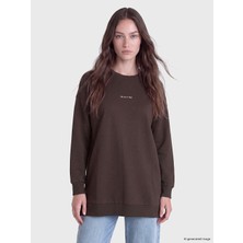 LC Waikiki Lcw Modest Kahverengi Nakışlı Kadın Kalın Sweatshirt Tunik
