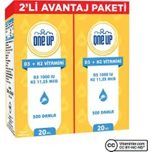 One Up D3 + K2 Vitamini 2 x 20 ml Damla