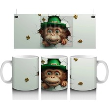 Luluyen St. Patrick Şapkalı Gülümseyen Maymun Baskılı Kahve Kupası Renkli