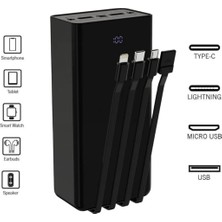 30000 Mah Powerbank, LED Işık, Dijital Gösterge, 2x USB + Usb-C + Micro USB Çıkışlı, 3in1 Ka