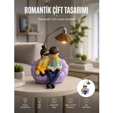 Herşey Trend Romantik Çift Figürlü Okuyan Çift Masa Lambası Dekoratif LED Aydınlatma