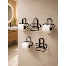 Hace Bazaar Siyah Metal Tuvalet Kağıdı Tutucu 5’li Set Yapışkanlı Duvar Tipi Banyo Wc Askısı
