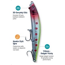 Premium 11 cm (110 Mm) At-Çek Balık Avı Yemi – Kırmızı Benekli Gümüş Yeşil Gövde, 3D Gözlü, Dalgalı Yüzüşlü, Keskin Üçlü Iğneli