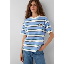 Mavi Mavi Çizgili Snoopy Baskılı Tişört 1614348-91747