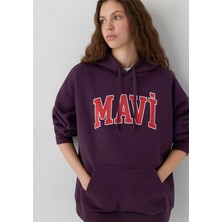Mavi Mavi Logo Baskılı Kapüşonlu Mor Sweatshirt 1600361-70635