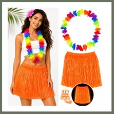 Bezos Neon Turuncu Hawaii Etek 40 cm ve Rengarenk Hawaii Kolye Bezos1