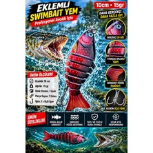 Premium 7 Parçalı Eklemli Swimbait At-Çek 15 gr 10 cm – Kırmızı Siyah, Gerçekçi Yüzüşlü, 3D Gözlü, Çift Üçlü Iğneli