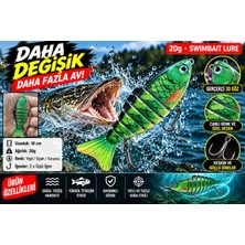 Premium 7 Parçalı Eklemli Swimbait At-Çek 15 gr 10 cm – Yeşil Siyah, Gerçekçi Balık Desenli, Doğal Yüzüşlü, Çift Üçlü Iğneli