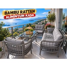Sercan Garden Minico Model Aliminyum Iskelettir (Galvaniz Değildir) Bambu Rattan Bahçe Balkon Takımı