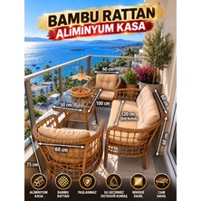 Sercan Garden Minico Model Aliminyum Iskelettir (Galvaniz Değildir) Bambu Rattan Bahçe Balkon Takımı