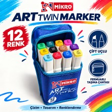 Mikro 12LI Çantalı Çift Taraflı Marker Boyama Kalemi Seti