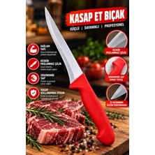 Profesyonel Kasap Et Kesme Bıçağı – Keskin Paslanmaz Çelik, Ergonomik Kırmızı Saplı, Dayanıklı Et Bıçağı