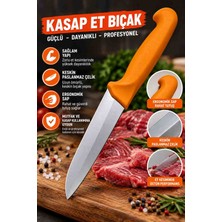 Profesyonel Kasap Et Bıçağı – Keskin Paslanmaz Çelik, Ergonomik Turuncu Saplı, Dayanıklı Et Kesme ve Doğrama Bıçağı