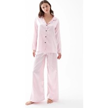 Lume Kadın Pembe Oversize Saten Pijama Takımı Rahat Kesim Şık Ev Giyim Seti