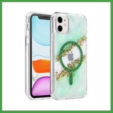 Soi Home Onegif iPhone 11 Uyumlu Lotus Simli Magsafe Kapak - Yeşil Soı
