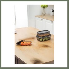 Bezos Oval 3 Parça Hava Almaz Sızdırmaz Saklama Kabı Seti Füme (300/500/800 Ml) Bezos1