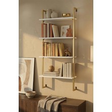 60X20 Cm, 4 Raflı Kitaplık | Duvar Rafı &amp; Mutfak, Banyo, Organizer, Gold Metal