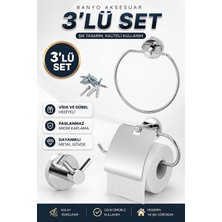Krom Metal Sağlam Aparat Vidalı Lavabo Banyo Wc Bez Havlu Çatal Askı Tuvalet Kağıtlık 3'lü S