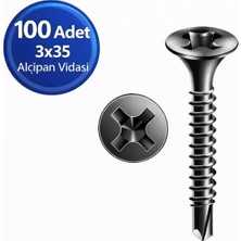 Alçıpan Vidası, Siyah, 3.5X35 Mm, Borazan Başlı, Metal Profil Uyumlu, Matkap Uçlu, 100 Adet