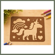 Bezos 3D Baskı Unicorn ve Gökkuşağı Çizim Şablonu - Desen Kalıbı - Kahverengi Bezos1