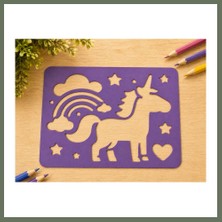 Bezos 3D Baskı Unicorn ve Gökkuşağı Çizim Şablonu - Desen Kalıbı - Mor Bezos1