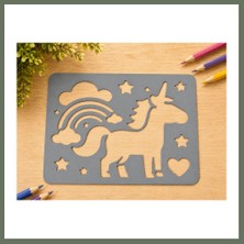 Bezos 3D Baskı Unicorn ve Gökkuşağı Çizim Şablonu - Desen Kalıbı - Gri Bezos1