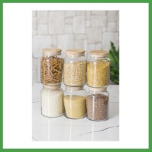 Soi Home 6 Lı Set Bambu Kapaklı Cam Kavanoz & Erzak Saklama Kabı 800 ml Orta Boy ( Vakum Kapak ) Soı