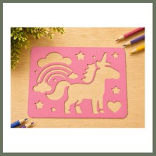 Bezos 3D Baskı Unicorn ve Gökkuşağı Çizim Şablonu - Desen Kalıbı - Pembe Bezos1