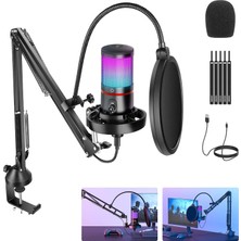 Tr USB Oyun Mikrofonu Seti, Rgb Işık Efektli, Tak ve Çalıştır Sessiz ve Kazanç, Kondansatör