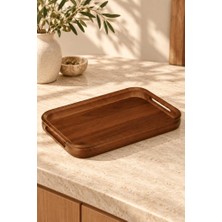 Tr Akasya Ahşap Kulplu Servis Tepsisi 38X24X4 cm - Dikdörtgen Kahvaltı ve Kahve Sunum Tepsisi