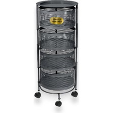 Tr Antrasit Metal 4 Katlı Yana Açılır Tekerlekli Sebzelik Sepeti, 30 x 90 cm Ergenc-Ant-4