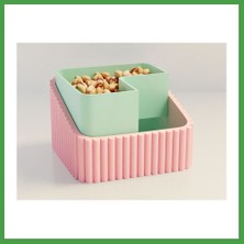 Soi Home 3D Baskı Fıstık Kasesi - Çift Hazneli Kabuk Ayırıcı Sunum Kasesi - Pembe Mint Soı