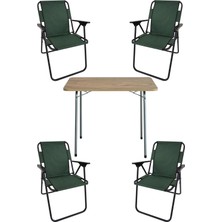 Tr 60X80 Çam Desenli Katlanır Masa + 4 Adet Katlanır Sandalye Kamp Seti Bahçe Takımı Yeşil