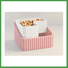 Soi Home 3D Baskı Fıstık Kasesi - Çift Hazneli Kabuk Ayırıcı Sunum Kasesi - Pembe Beyaz Soı