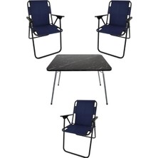 Tr 60X80 Granit Desenli Katlanır Masa + 3 Adet Katlanır Sandalye Kamp Seti Bahçe Takımı Laciver