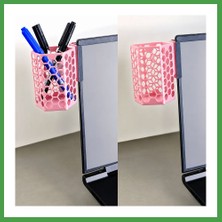 Soi Home 3D Baskı Monitor Kalemlik - Petek Desenli Laptop Kenar Altıgen Kalemlik-Pembe Soı