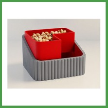 Soi Home 3D Baskı Fıstık Kasesi - Çift Hazneli Kabuk Ayırıcı Sunum Kasesi - Gri Kırmızı Soı