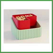 Soi Home 3D Baskı Fıstık Kasesi - Çift Hazneli Kabuk Ayırıcı Sunum Kasesi - Mint Kırmızı Soı