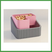 Soi Home 3D Baskı Fıstık Kasesi - Çift Hazneli Kabuk Ayırıcı Sunum Kasesi - Gri Pembe Soı